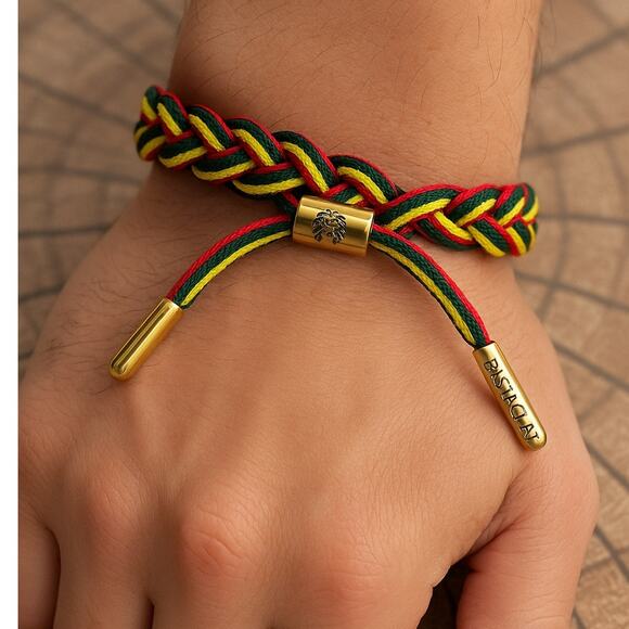 ADJUSTABLE RASTACLAT BRAIDED BRACELET GREEN YELLOW RED - Picture 1 of 6